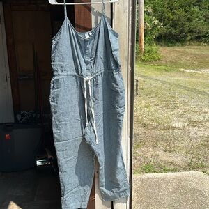 Gap Jumpsuit Chambray with Cream Stripes/Waist Tie